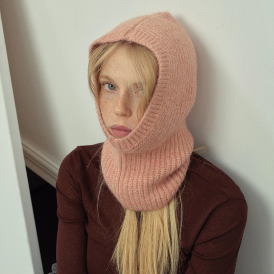 [새상품] 알파카 모 혼방 바라클라바 니트 모자 (핑크, 아이보리)