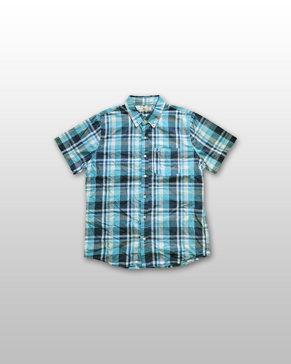 홀리스터 블루 체크 반팔 셔츠