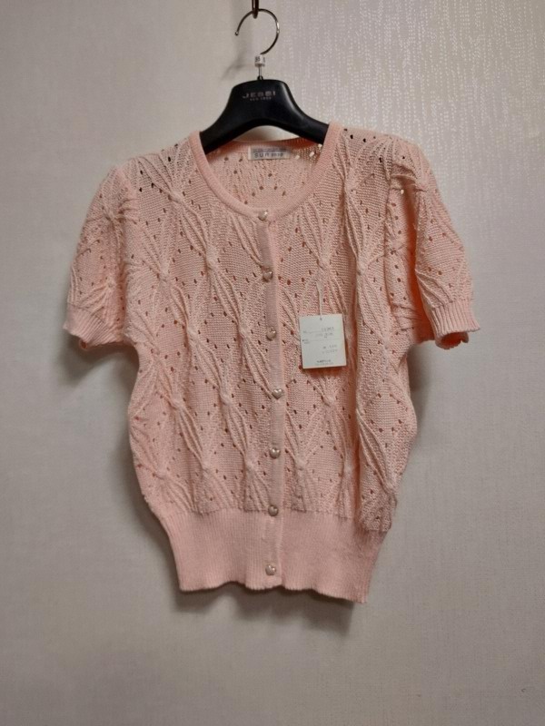 일본빈티지 SUR zozo 살구핑크 가오리핏 반팔니트 레트로디자인 556