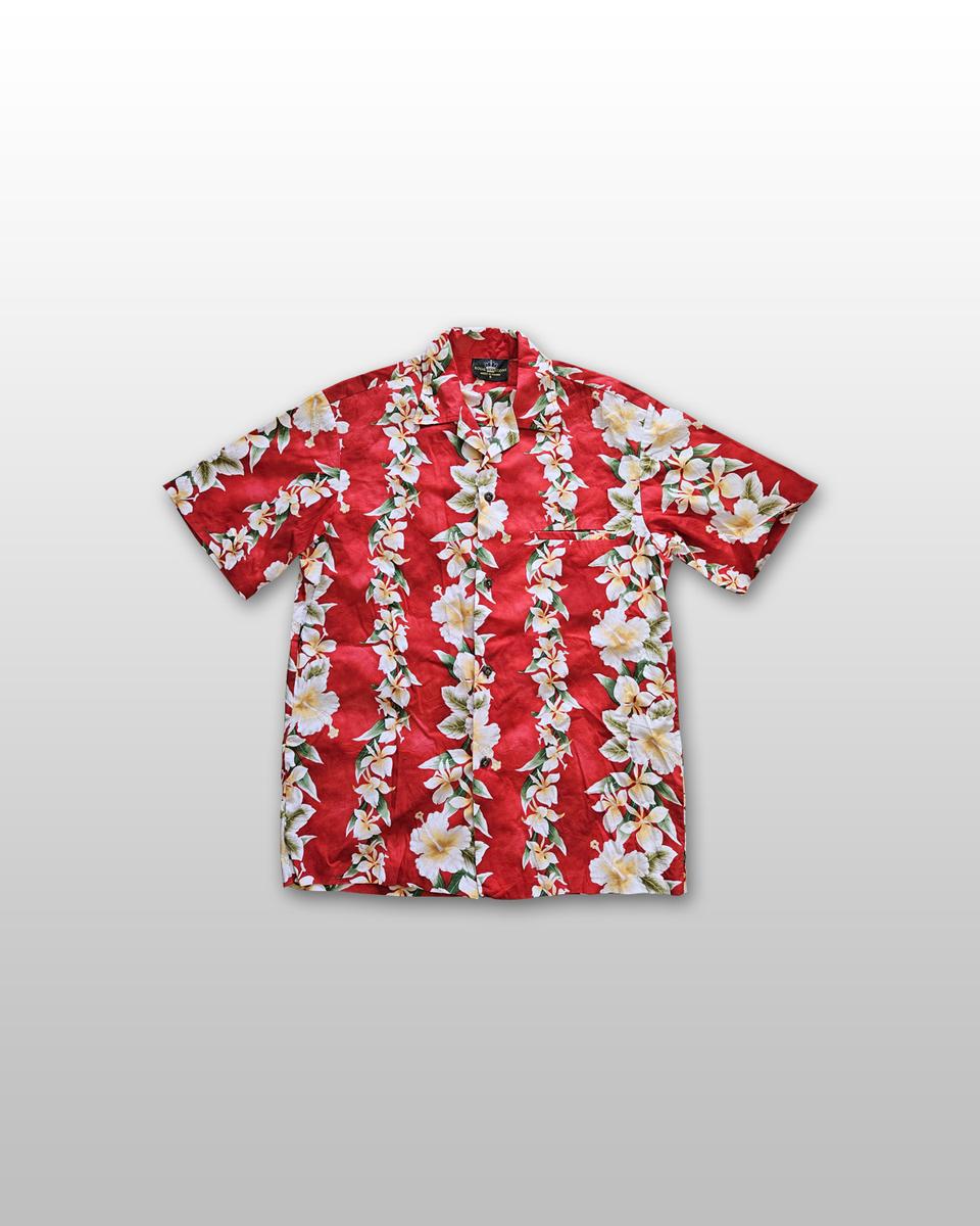 로얄 크리에이션 레드 하와이안 반팔 셔츠