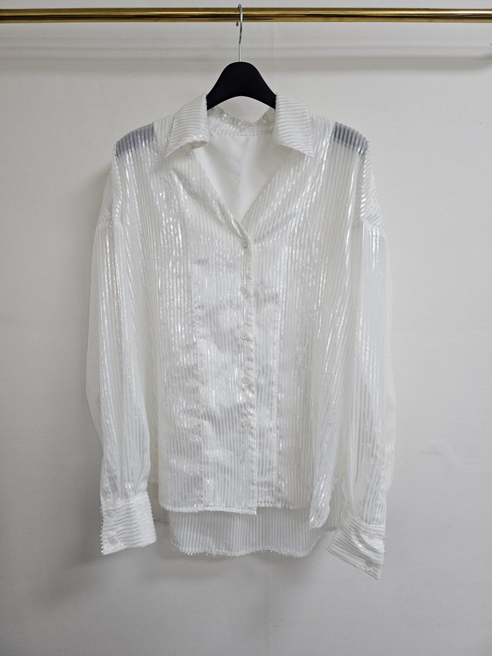 시스루 반짝이 스트라이프 셔츠