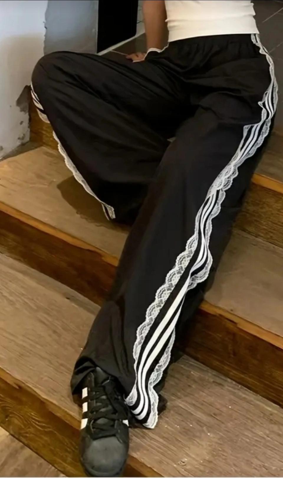 새상품)레이스 트랙 밴딩 와이드 팬츠 L