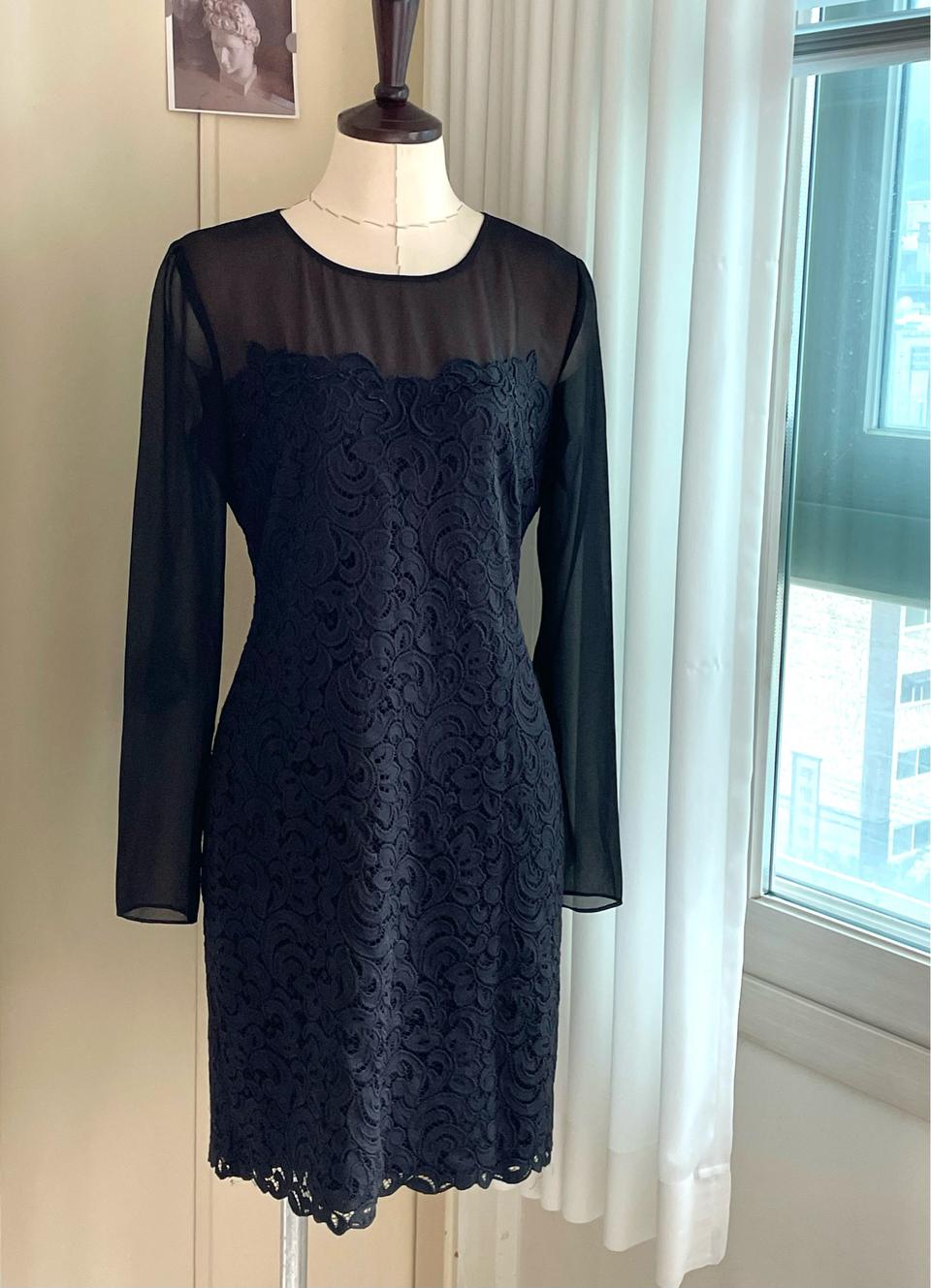 시스루 긴팔 블랙 자수 원피스