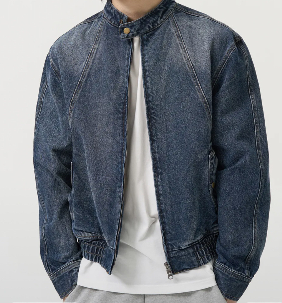 토피 빈티지 스냅 데님 블루종 자켓