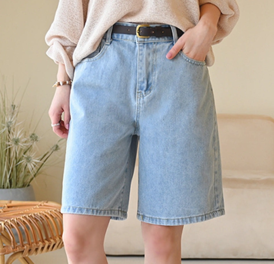 여성 청 연청 데님 반바지 새상품 S사이즈