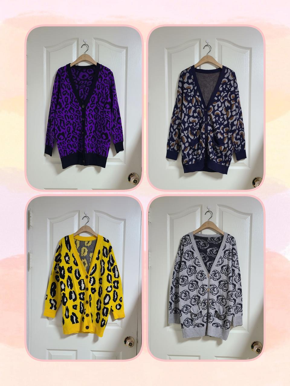 퍼플&네이비&옐로우&그레이 버튼 가디건 4벌 일괄