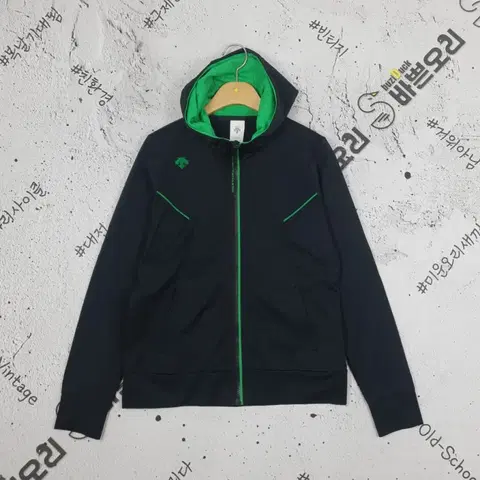 데상트 DESCENTE 후드 져지 집업 그린 블랙 S 3100211