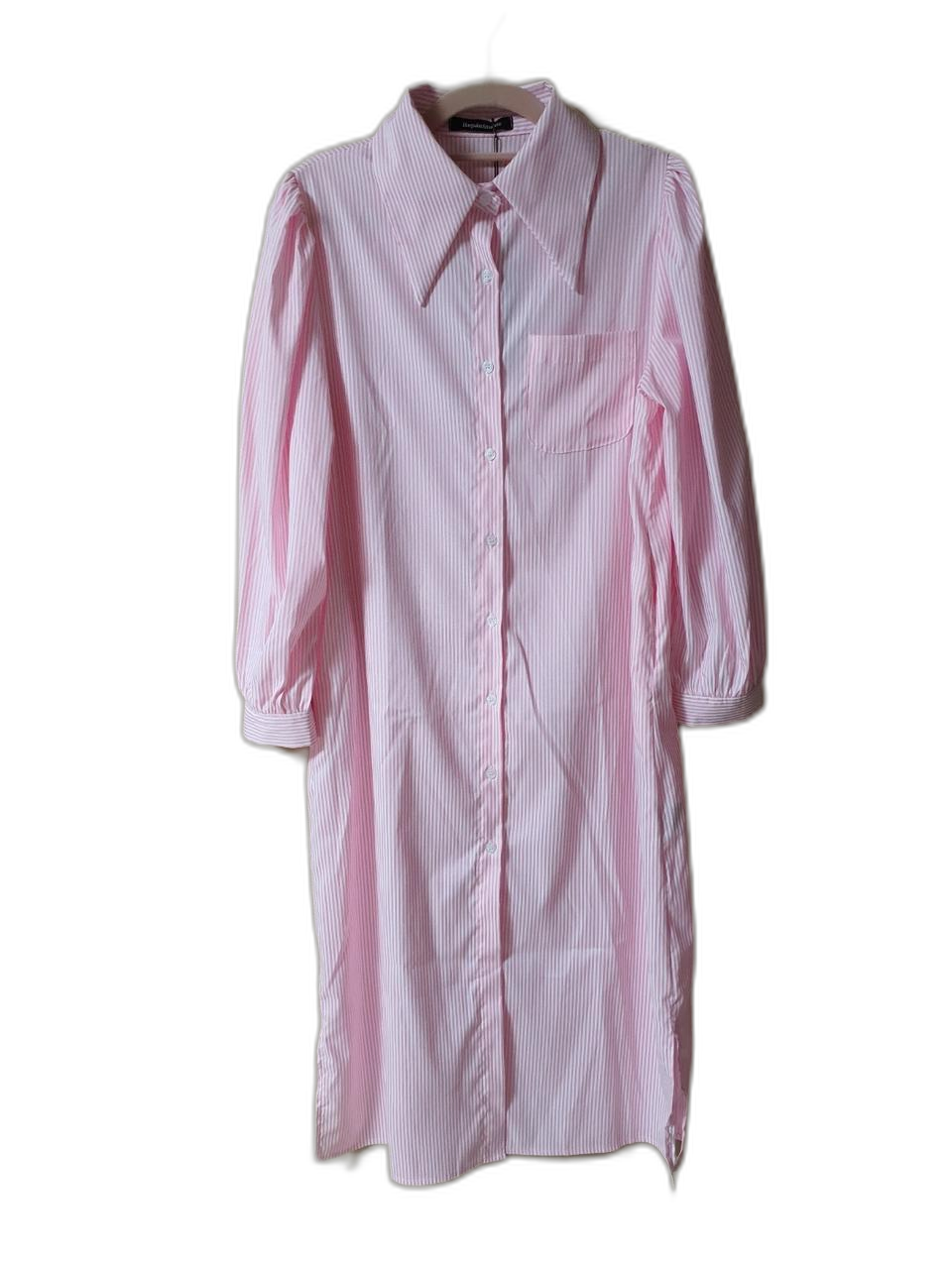 핑크 스트라이프 롱셔츠