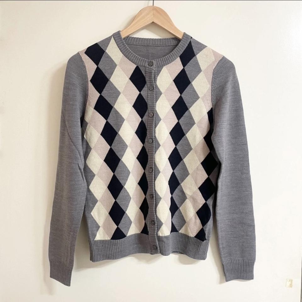 [새상품] 회색 아가일 패턴 가디건