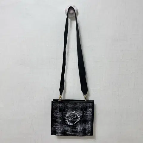 칼라거펠트 미니 트위드 가죽 가방 크로스백 토트백 블랙 천연소가죽