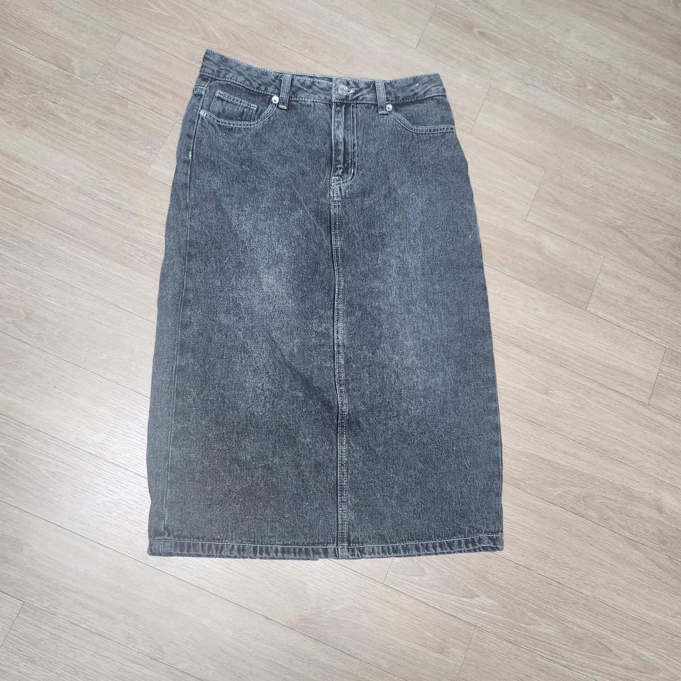 탑텐 그레이 데님 미디 스커트