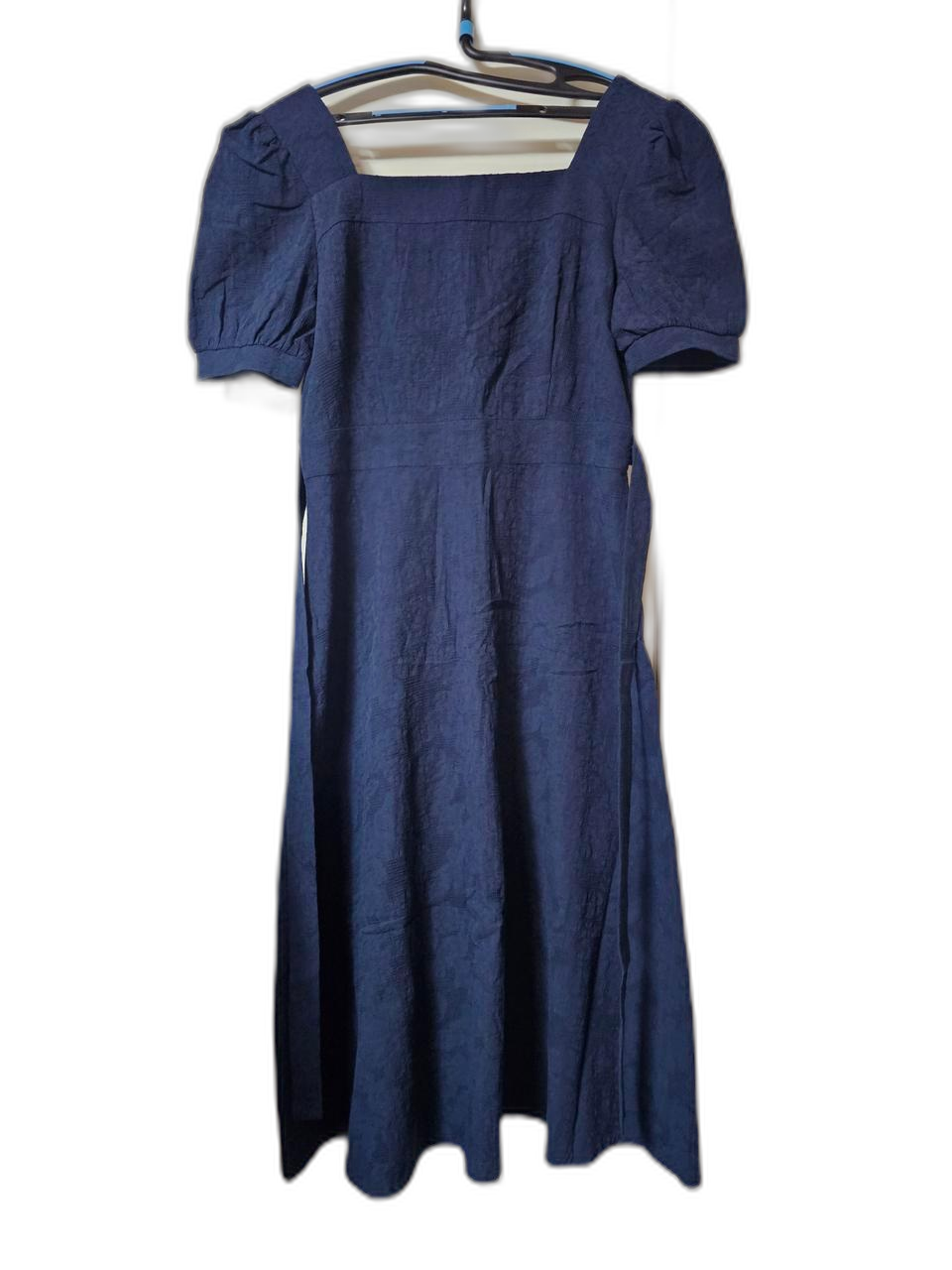 네이비 퍼프 소매 반팔 원피스