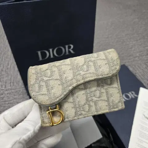 [정품]디올 오블리크 새들 반지갑 그레이