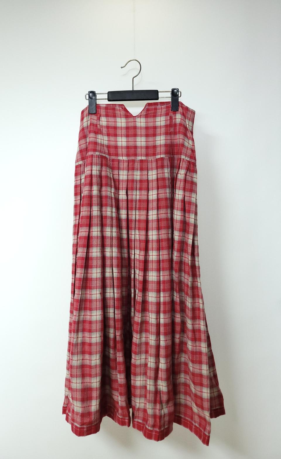 오일릴리 레드 체크 플리츠 롱스커트 (빅사이즈)