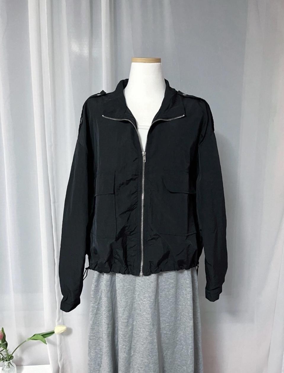 블랙 바스락 바람막이 점퍼 자켓 아노락 아우터 집업 스트링 점퍼 야상