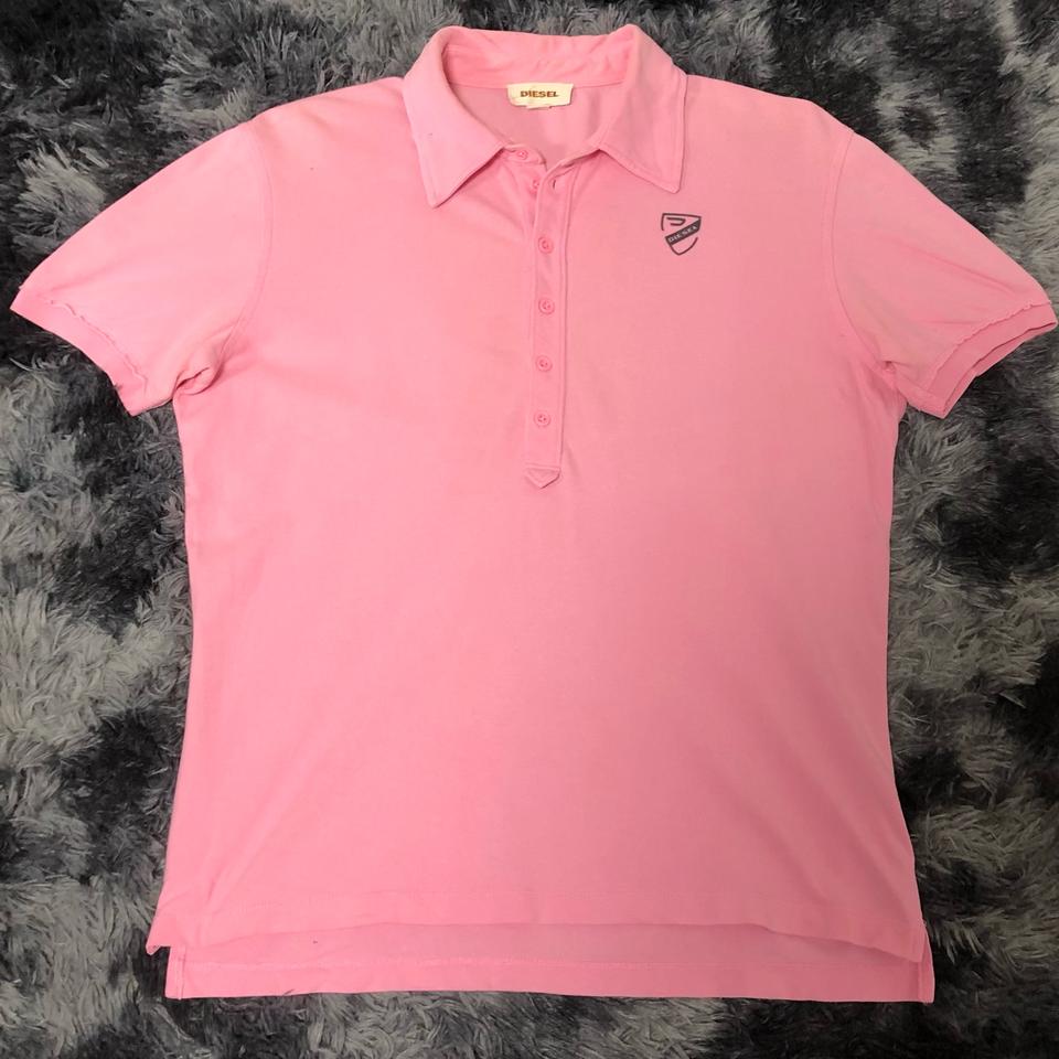 디젤 로고 PK 카라티 핑크 반팔 티셔츠