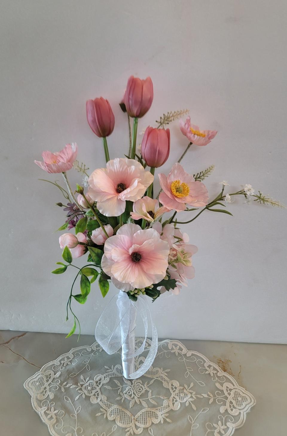 (새상품)고급 핑크튤립  조화부케/인테리어소품