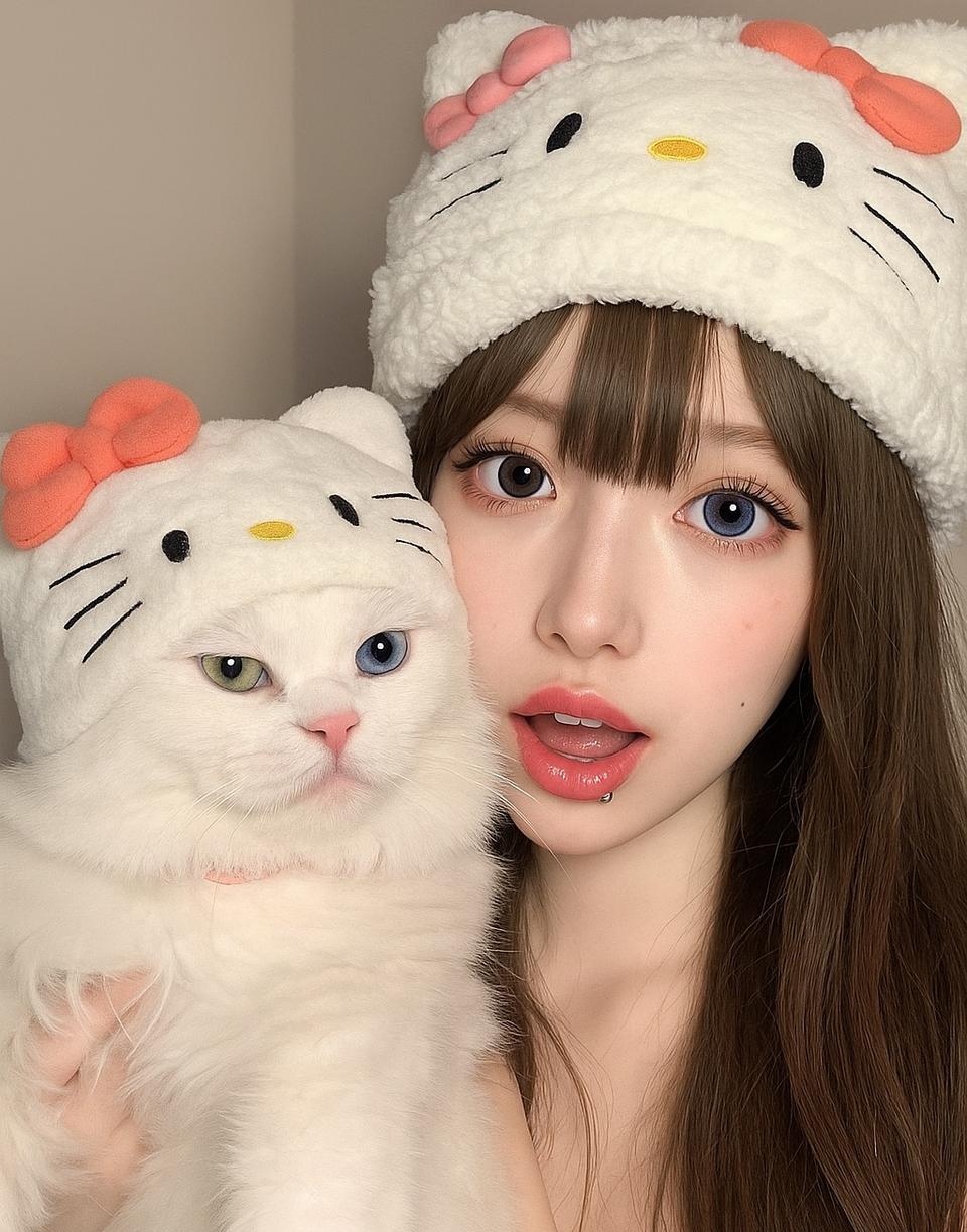 헬로키티 정품 샤워타월 모자 L사이즈 (도쿄롯데면세점 일본 긴자 구매)