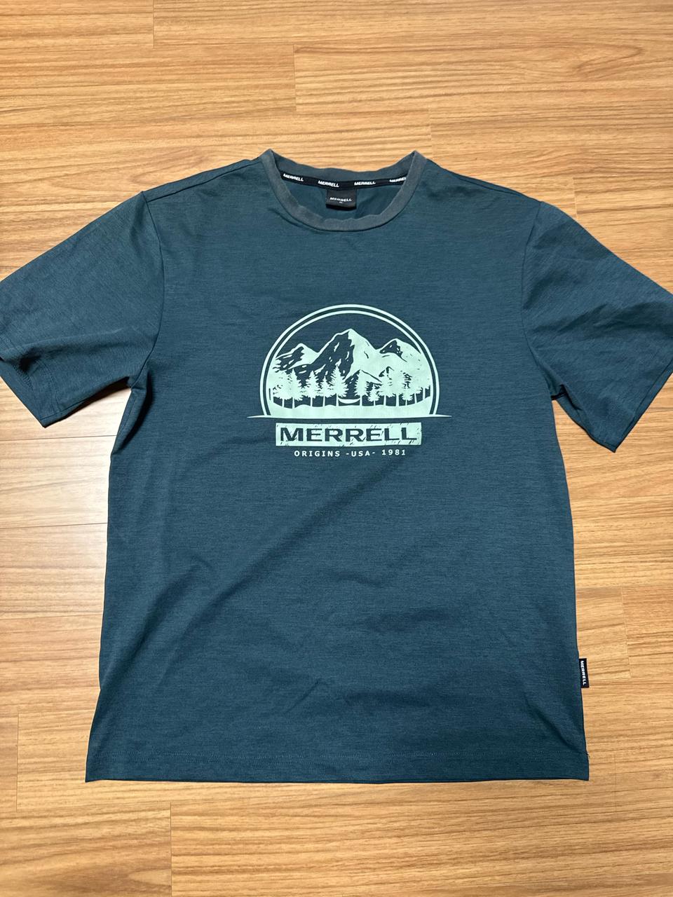 머렐 카키 로고 등산 티셔츠