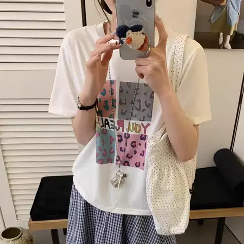 NE241)2컬러 레오파드 프린팅 루즈핏 반팔 티셔츠 데일리룩 꾸안꾸룩