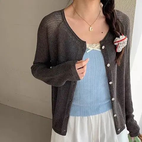 NE246)6컬러 그물 라운드 파스텔 썸머 니트 가디건 데일리룩 꾸안꾸룩