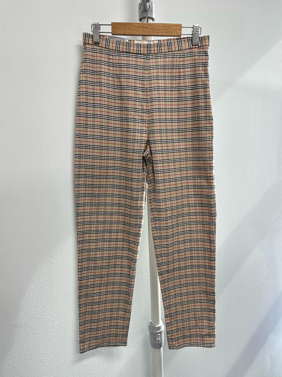 버버리 금장 로고 버튼 체크 팬츠