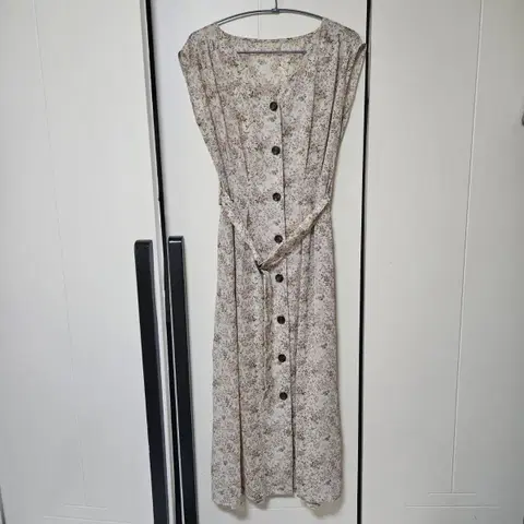 플라워 민소매 벨트세트 포켓 롱 원피스