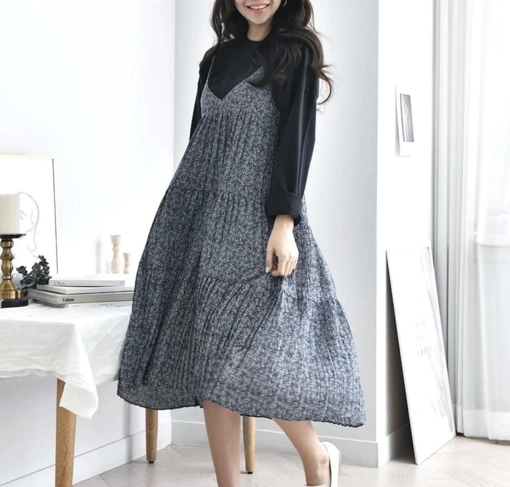 새상품) 네이비 뷔스티에 끈 원피스 롱원피스 플리츠원핏