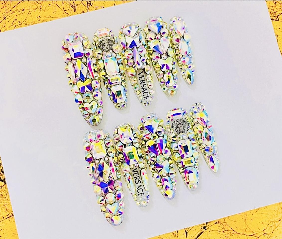베르사체 Full AB 레인보우 크리스탈 네일 (라지 사이즈)