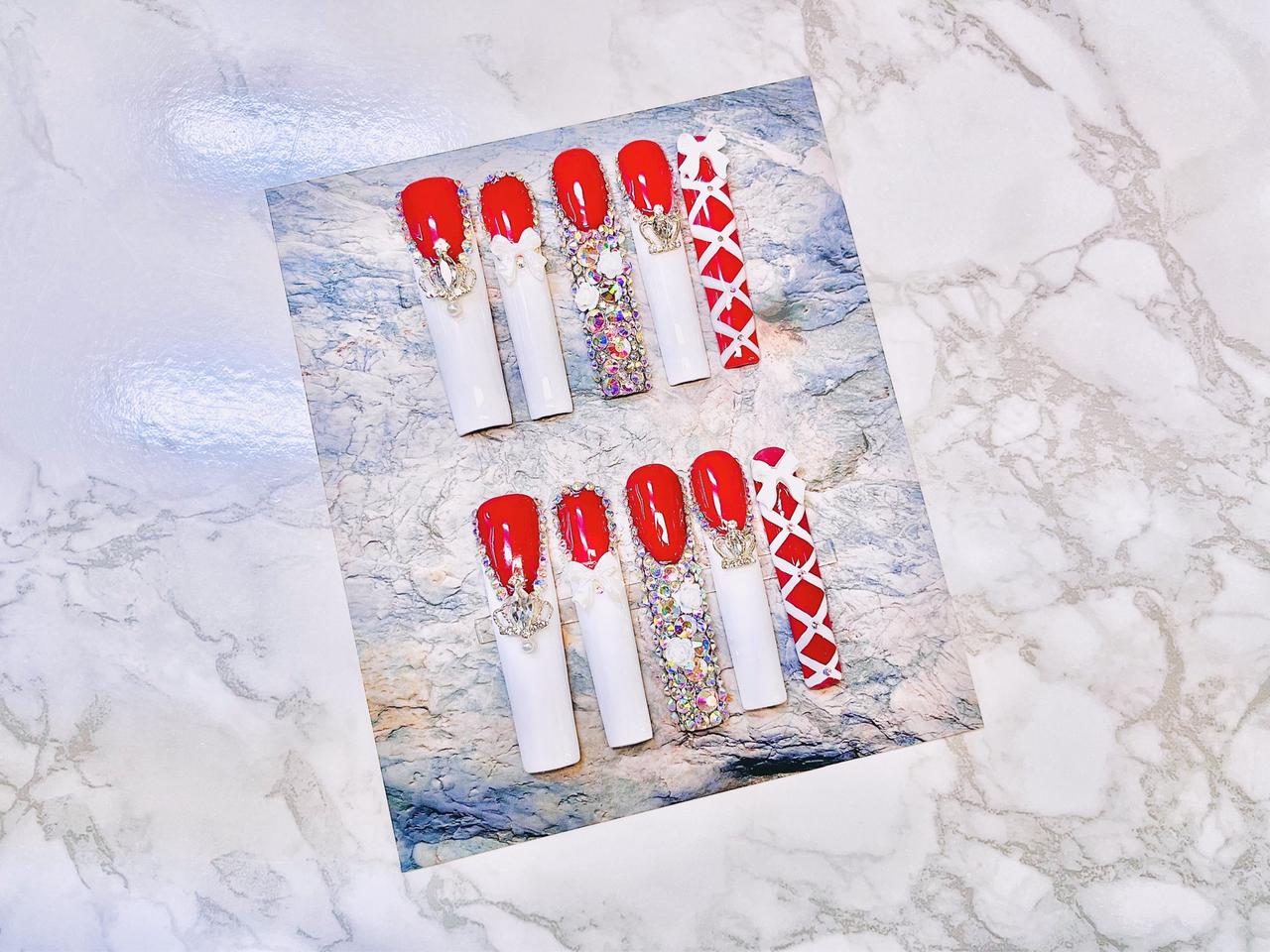 웨딩 왕관 레이스업 슈즈 인조 손톱 네일팁 (라지 사이즈)