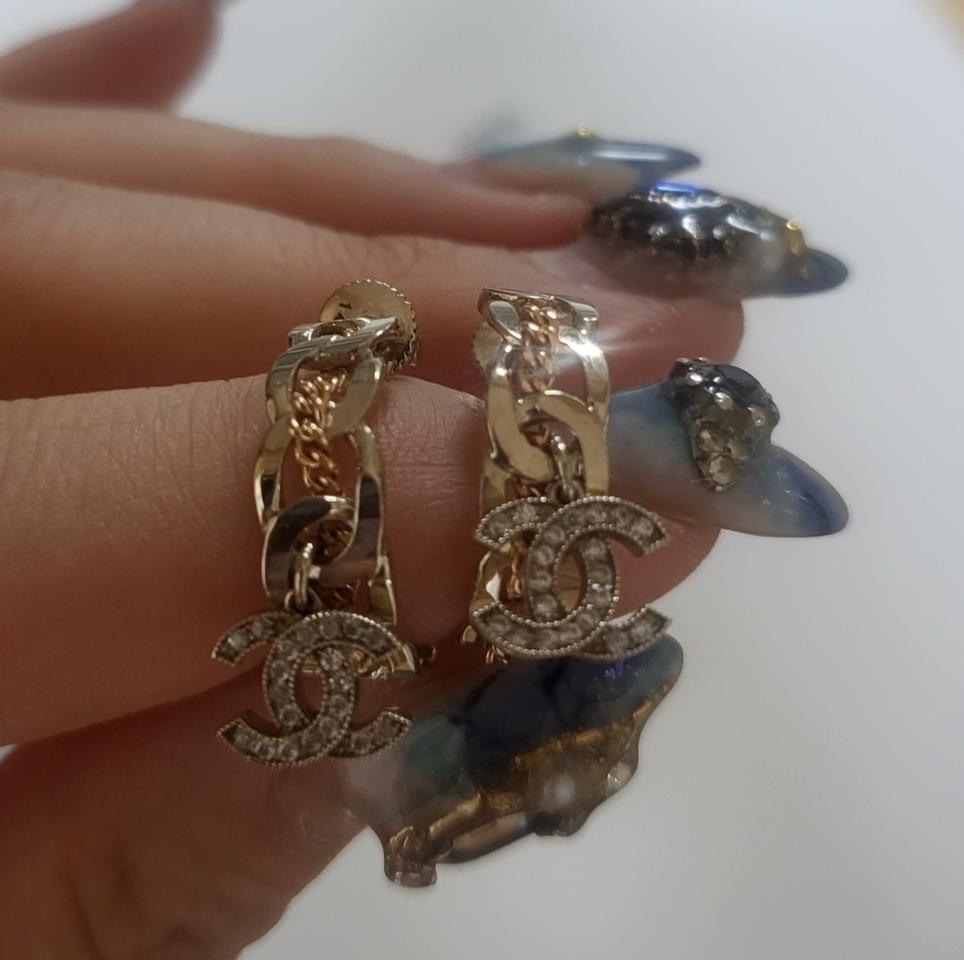 14k리얼화이트,로즈콤비 사슬체인귀걸이