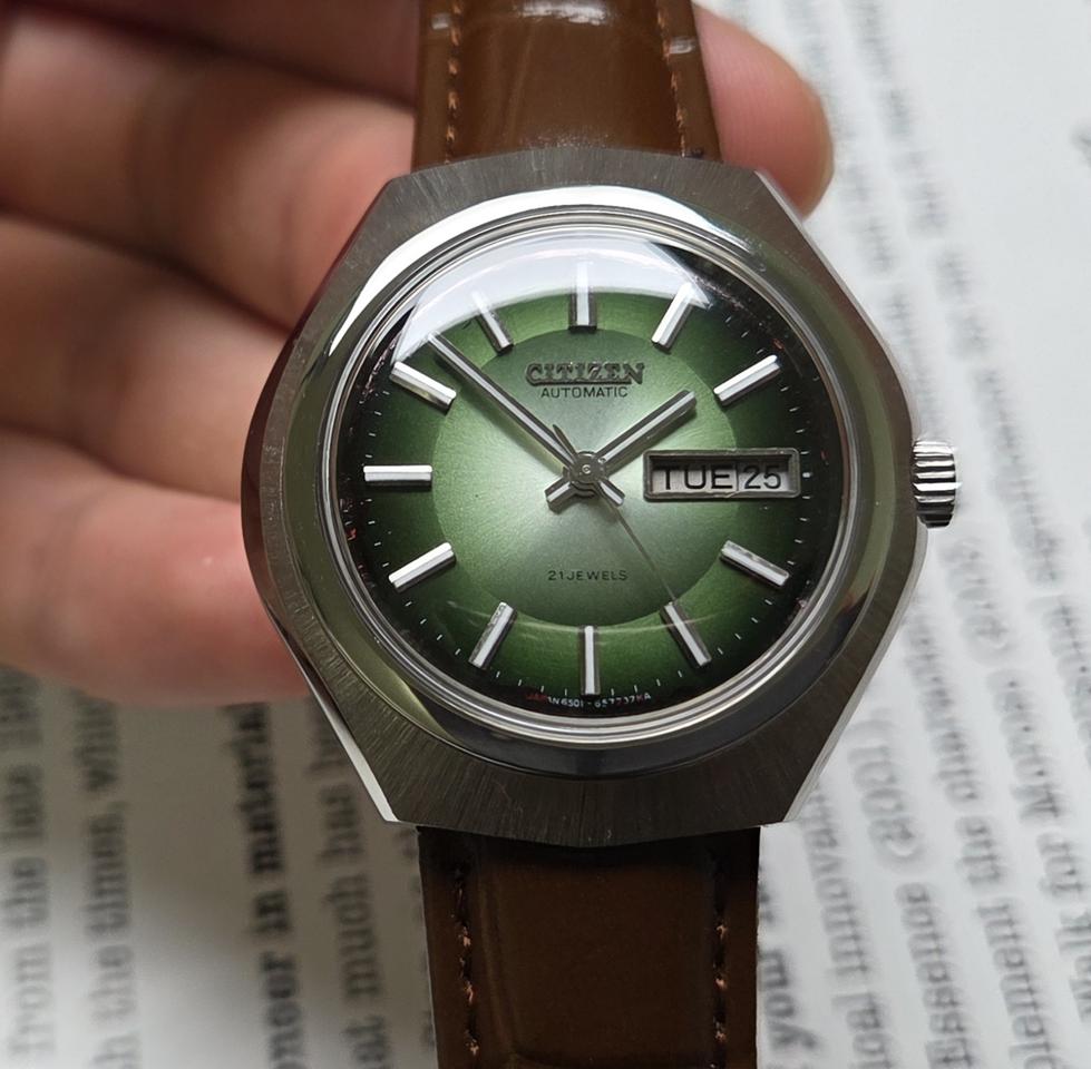 빈티지 시티즌 UFO 옴브레그린 다이얼 데이데이트 오토매틱