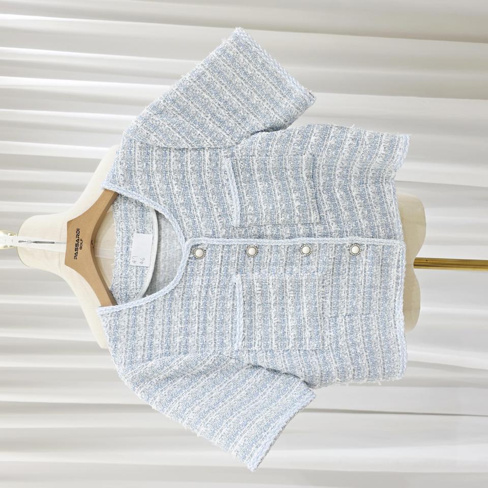 명품 블루 트위드 반팔쟈켓