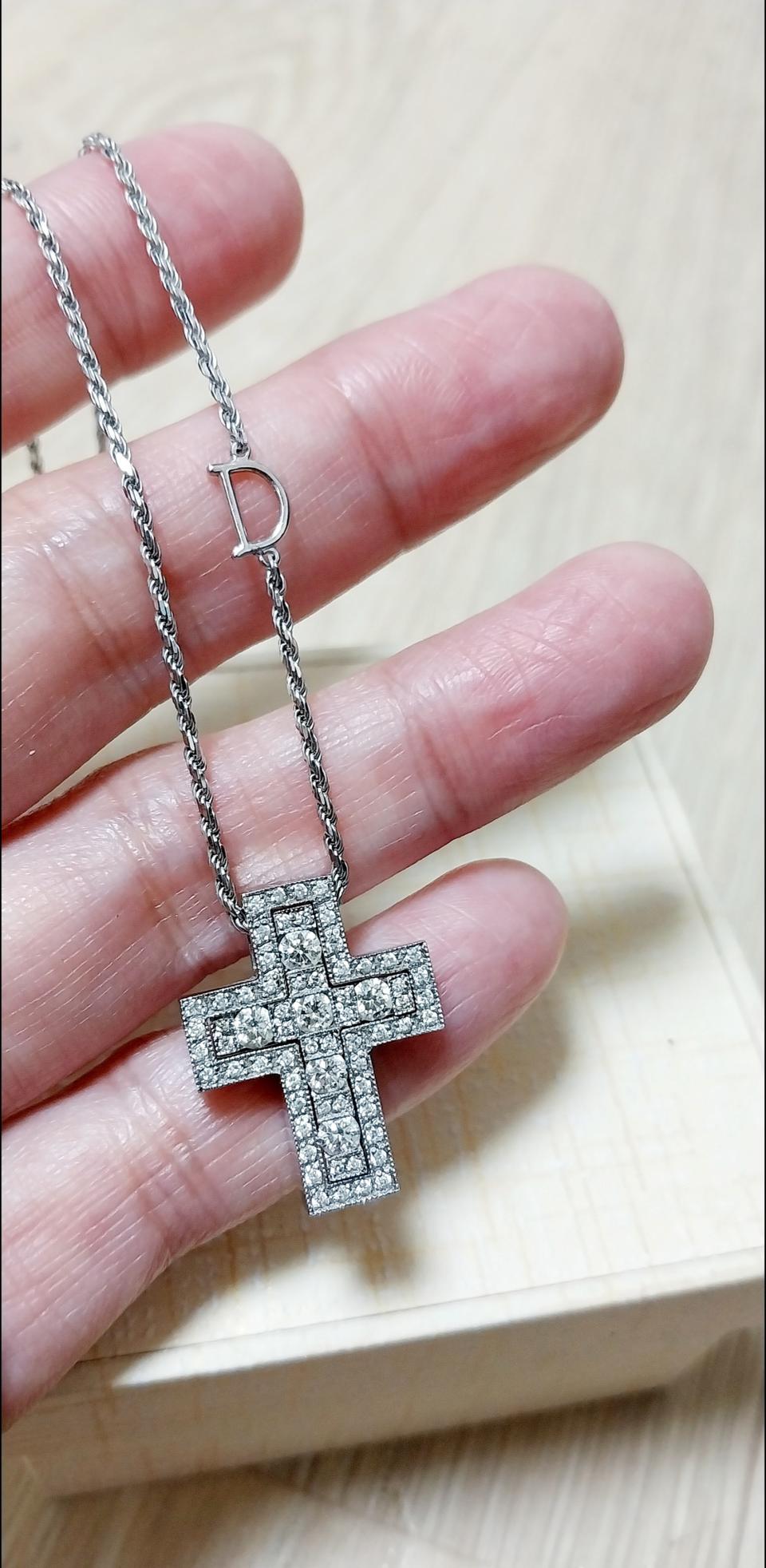 14k 화이트 십자가 목걸이 (52센치)