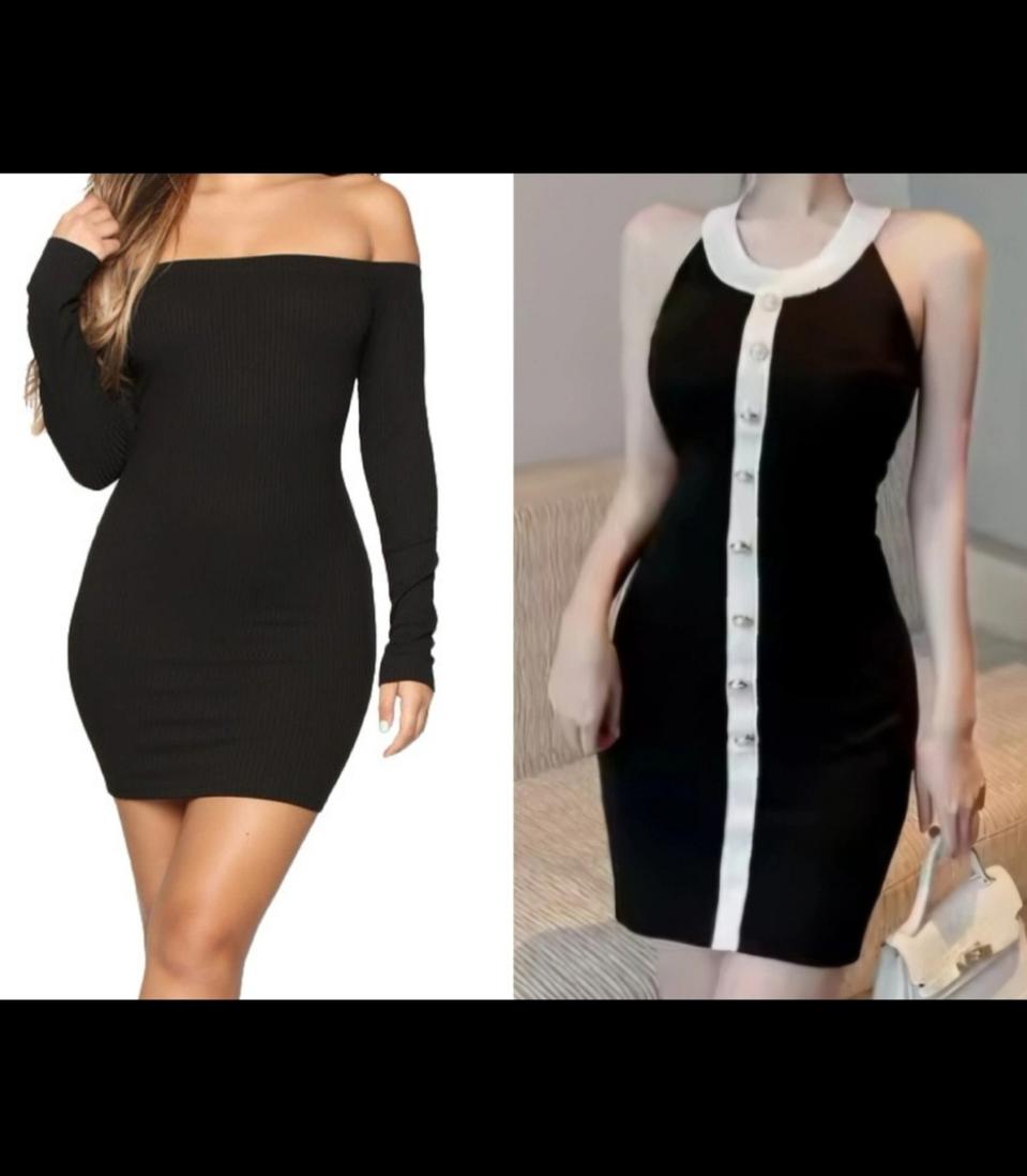 블랙 골지 긴팔 오프숄더 나시 민소매 원피스 연말룩 파티룩 스커트