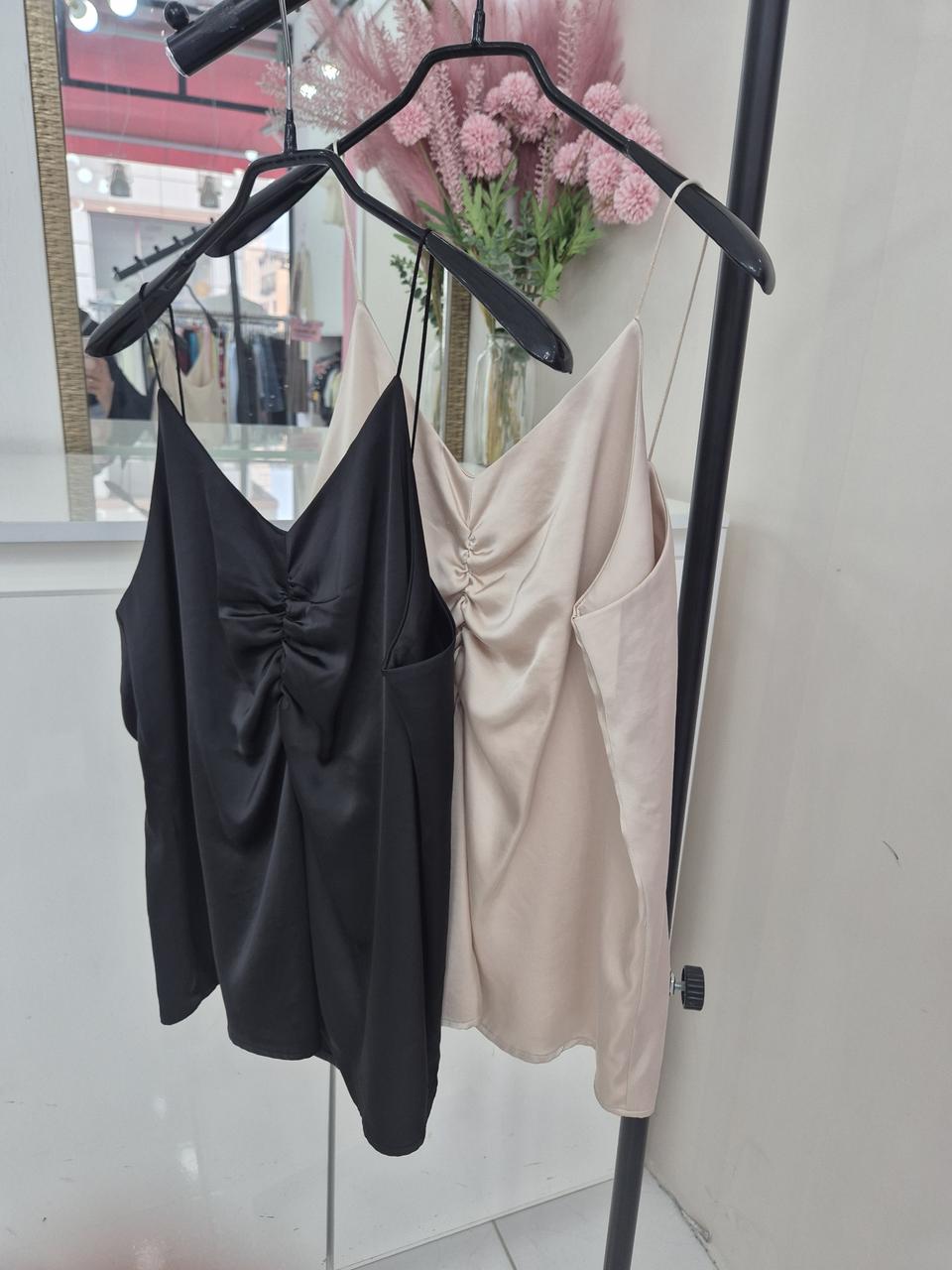 실크 새틴 셔링 끈나시ㅡ무배