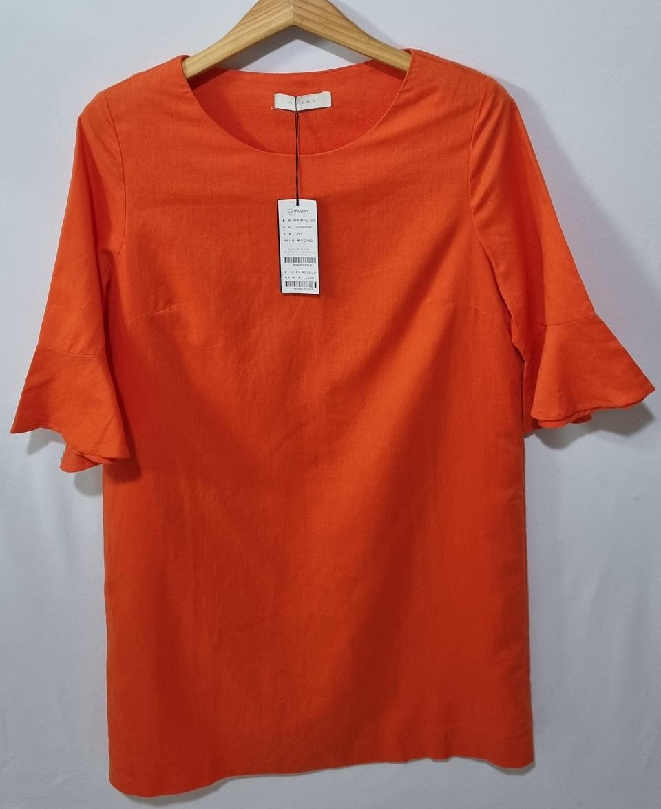 새상품) M (66) MUZAK 오렌지 린넨 반팔 원피스 
