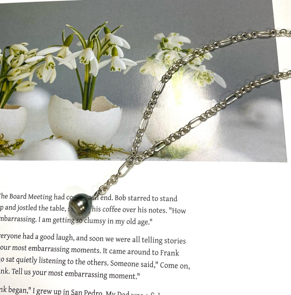 천연 타히티 해수 흑진주 실버 목걸이 선물