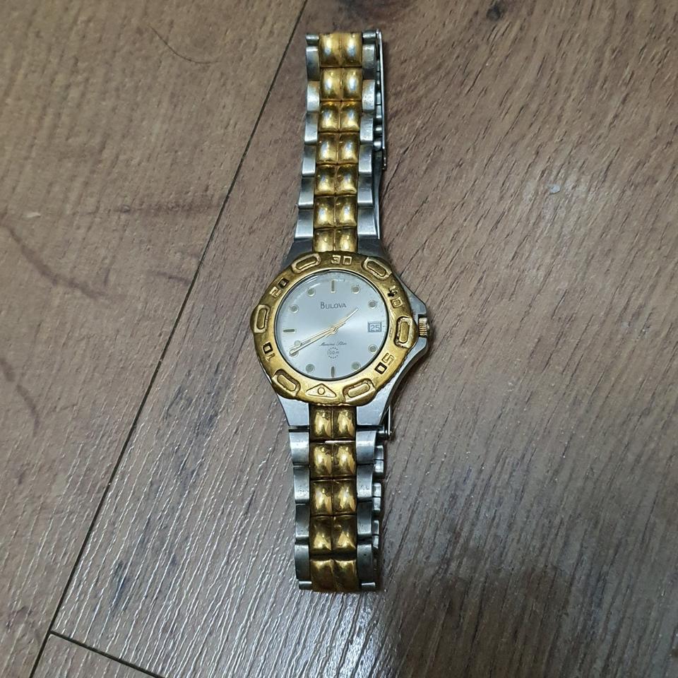 빈티지 부로바 남성용 Marine Star 투톤 날짜 루메 다이얼 쿼츠