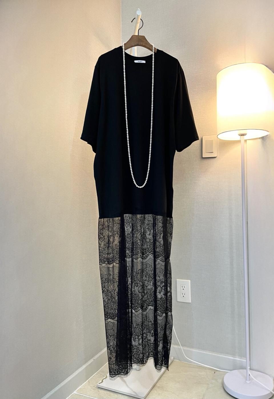 롱블랙 반팔여름 루즈핏레이스 빅사이즈노카라 원피스