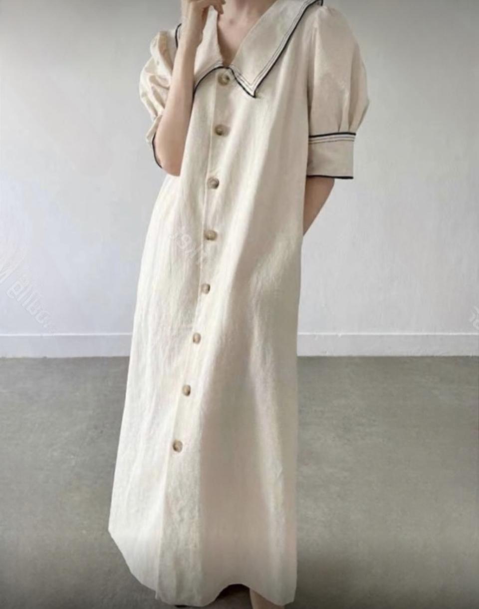 반팔린넨 여름롱셔츠 면퍼프 화이트카라하객룩 원피스