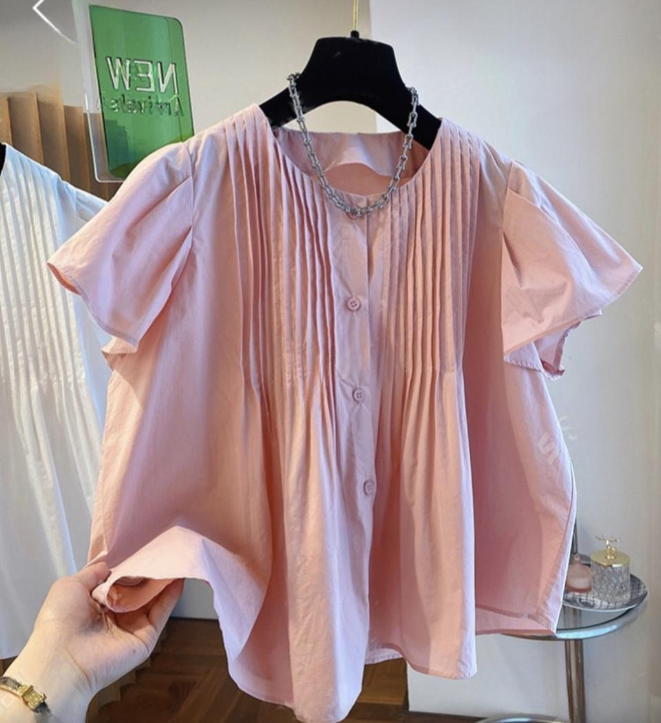 반팔면 여름셔츠 퍼프셔링 단추빅사이즈핑크 블라우스