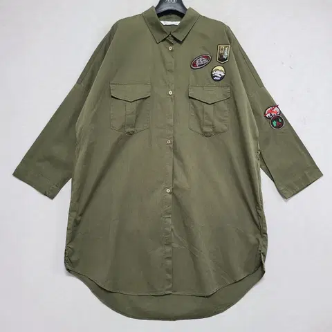 ㅡ자라 카키 패치워크 롱셔츠 여95 ㅡ0522