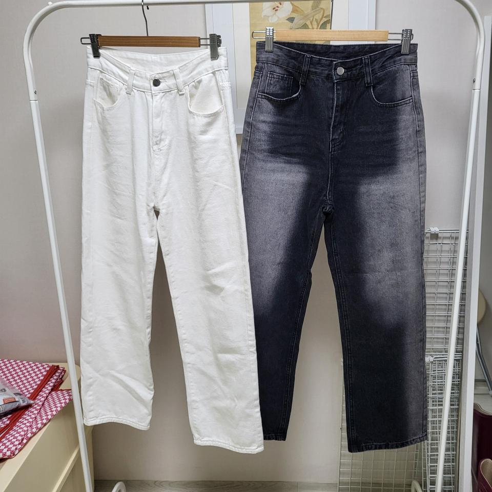 화이트 청바지 + 그레이 와이드 청바지