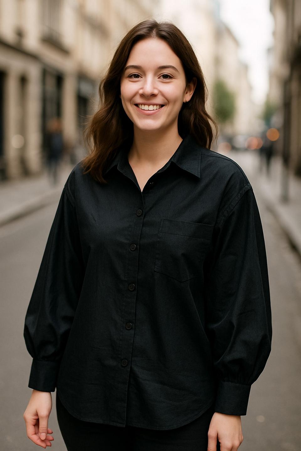 여성 루즈핏 블랙 포인트 롱 트임 시스루 편안한 패션 여름 룩 오피스룩