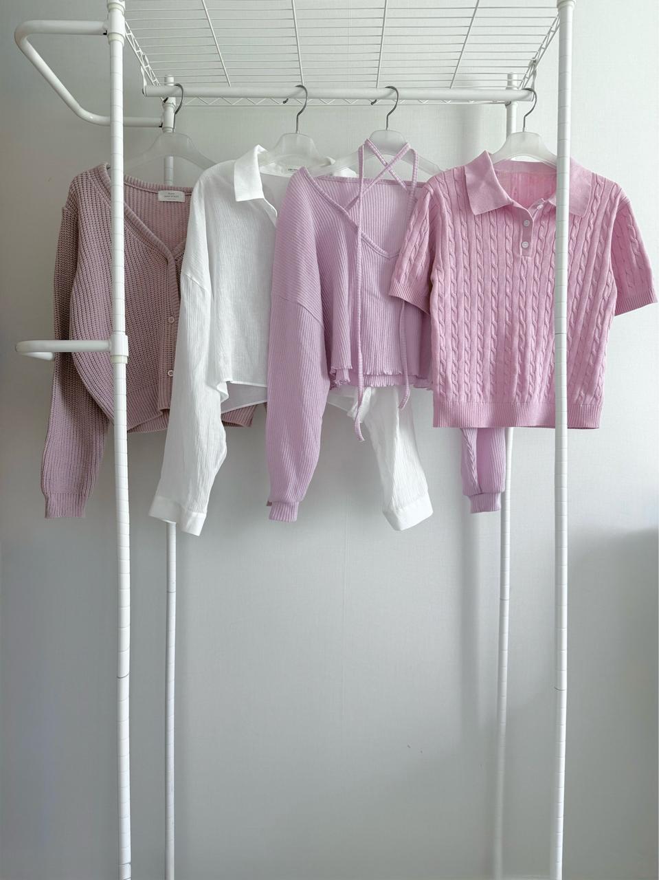 브이넥핑크니트가디건 화이트카라남방 매듭네까오리티셔츠 꽈배기카라니트