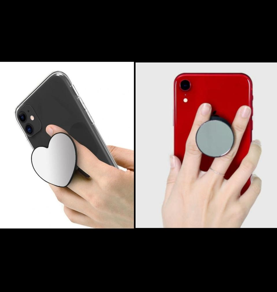 새거) 하트 원형 거울 미러 블랙 그립톡