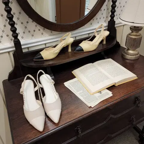 샤 체인 펌프스 힐 슬링백 새상품