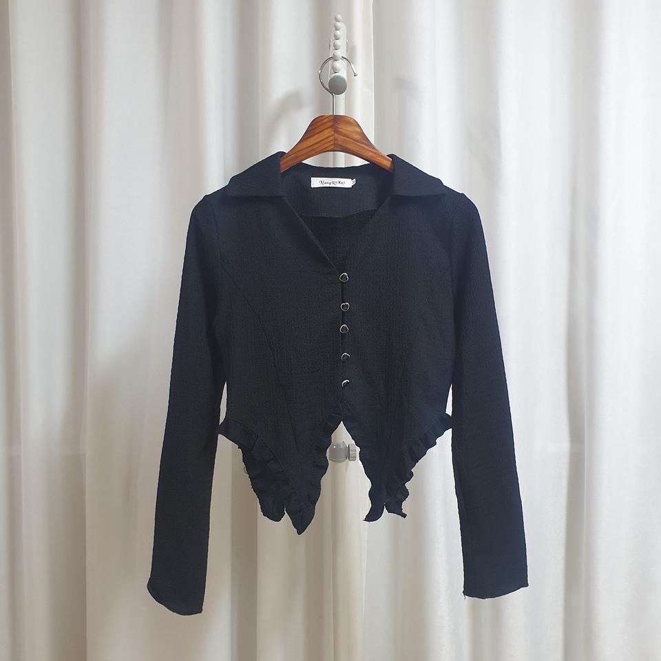 빈티지 하트 프릴 크롭 셔츠