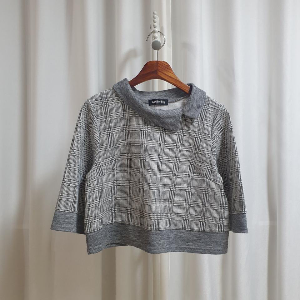 일본 빈티지 하운드체크 크롭티셔츠